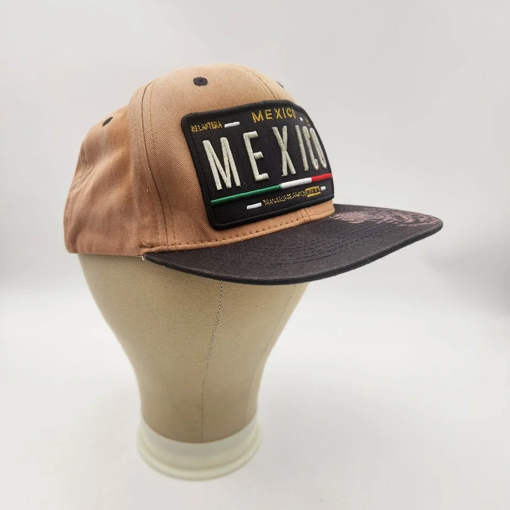 Top Level Mexico Snapback Hat Tan Black‎ Flat Brim Eagle Graphic One Size Mens